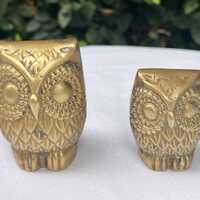 Brass Owl Figurines Paperweights, Set of 2