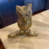 Vintage Mid Century Solid Brass Owl On Branch Figurine-Great Collectible-Wonderful Decor Or Gift!