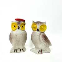 Vintage OWL Figurines, Gift for Graduate, Painted Bisque or Chalkware Figures