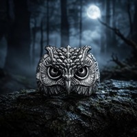 Sterling Silver Owl Ring, Oxidized Finish, Wisdom Statement Animal Jewelry