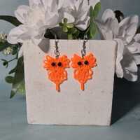 Neon orange owl earrings,Fluorescent woodland creatures ear jewellery, Quirky statement birthday gif