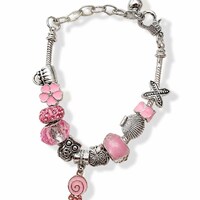 Pink Floral Charm Bracelet | Owl, Shell, Starfish Beads