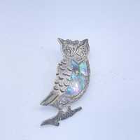 Vintage Pin Brooch Sterling Silver 925 Owl Abalone Shell Used