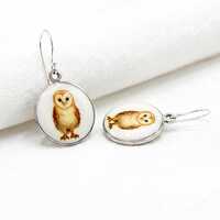 Barn Owl enamel earrings. 925 Silver Earring hooks.