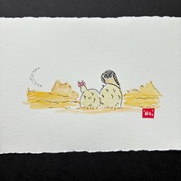 Desert Owl Small Watercolor Painting- Desert Landscape