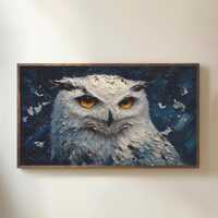 Snowy Owl Portrait Frame TV Art Dark Wildlife (Digital Download)