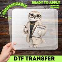 Stylish Owl Fashion DTF Transfer, Funny Animal Heat Transfer, Quirky Fashion Humor Iron-On Decal for