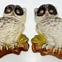 Vintage Snowy Owl Chalkware Wall Plaques (Set of 2) MCM Retro Decor