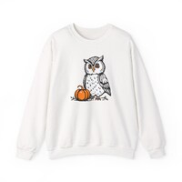 Vintage Owl Pumpkin Halloween Apparel | Storybook Owl Tee | Black White Orange Shirt