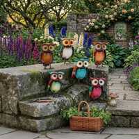 Handcrafted Metal Owl Sculpture, Vibrant Garden Ornament for Outdoor Yard and Patio Decor