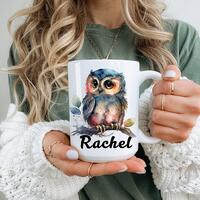 Custom Cute Owl Mug, Bird Lover Gifts,  Personalised Owl Gift, Gift for Her Sister Daughter Woman,  