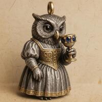 Owl Pendant Necklace Victorian Animal Charm Silver Gold Plated Blue Stone Goblet