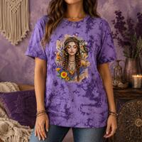 Boho Crystal Woman With Owl Graphic Tee | Tie-Dye Shirt