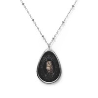 Gothic Victorian Owl Oval Necklace | Teardrop Pendant, Gothic Nature Jewelry