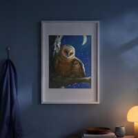 Owl Wall Art Print, Moonlit Owl Illustration, Woodland Animal Decor, Nursery Artwork &ndash; Night O