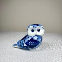 Vintage Blue & White Owl Figurine | Ceramic Bird Statue | Floral Porcelain