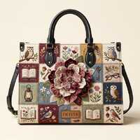 Personalized Owl Flowers Patchwork Handbag, Custom Name Floral Purse, Book Lover Gift for Women, Sty