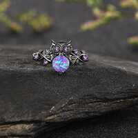 Unique Owl Lavender Purple Opal Statement Ring Gothic Black Gold Twig Leaf Engagement Ring Nature In