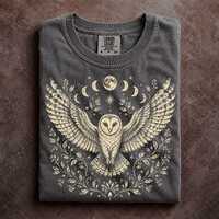 Celestial Owl Moon Phase Comfort Colors Shirt Vintage Botanical Mystical Graphic Tee