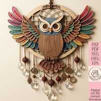 Layered Owl Dreamcatcher Laser Cut File, Multilayer Wood Wall Art, Svg Dxf Pdf Dwg Eps Files for Las