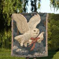 Barn Owl Woven Blanket, Tapestry Owl Throw, Nature Bird Home Decor, Christmas owl woven blanket