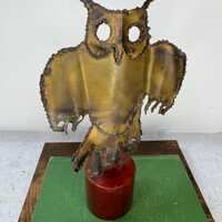 Vintage William Friedle 1960s Brutalist Metal Owl Sculpture Hand Made MCM