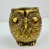 Vintage Small Brass Owl Figurine Paperweight MCM Retro 2.5 in Tall