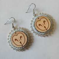 hand beaded earrings owl design wood center