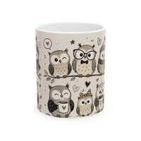 Whimsical Cartoon Owls Mug | Ceramic Coffee Tea Cup
