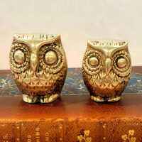 Solid Brass Owl Figurines Set | Mid Century Modern Woodland Bird Statues