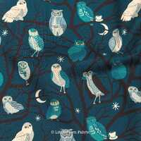 Freaky Familiars Galaxy Owls Fabric, Ruby Star Society RS5190 12, Halloween Owl Fabric, Dark Green Q