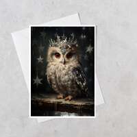 Owl Crown Greeting Card | Whimsical Owl Art Card | Celestial Owl Greeting Card | Woodland Owl Card |
