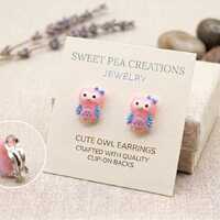 Cute Pink Owl Clip-On Earrings