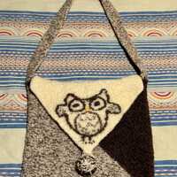 Handmade felted owl purse shoulder bag neutral colors
