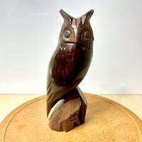 Vintage Hand Carved Ironwood Owl Figurine: Mexican Folk Art Sculpture, Southwestern Decor