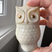 Vintage Avon Owl Bottle, Owl Milk Glass Cream Container