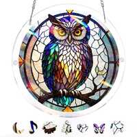 Owl Acrylic Puzzle Suncatcher, Acrylic Jigsaw Puzzle Suncatcher, Stained Glass Window Hanging, Home