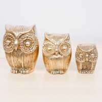 Vintage Solid Brass Owl Figurines Set of 3, Heavy Brass Owl Statues, Mid Century Owl Decor, Brass Bi