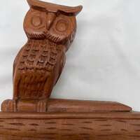 Vintage Thai Teak Owl Hand Carved Desk Accessory MCM Decor