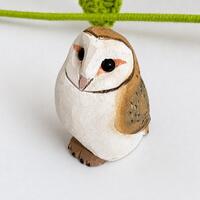 Mini Wooden Barn Owl Figurine – Hand Painted Owl Desk Decor