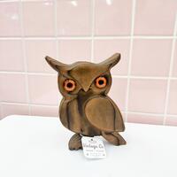 Vintage Mid Century Owl Brutalist Wood Carvings Folk Art Owl Sculpture, Groovy, Birds, Nature