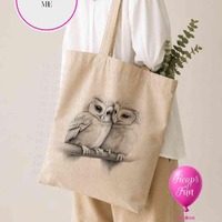 Personalised Owl Tote Bag, Custom Owl Shopping Bag, Owl Lover Gift, Woodland Animal Tote, Reusable E