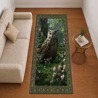 Woodland Owl Runner Rug, Forest Bird Hallway Carpet, Cottagecore Nature Decor, Vintage Botanical Ent