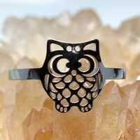 Owl Ring, Adjustable, 304 Stainless Steel, Wisdom and Intuition, Transformation and Protection, Witc