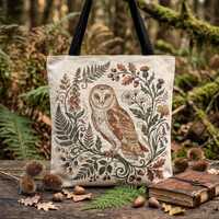 Barn Owl Tote Bag | Folk Art Botanical Woven Market Bag