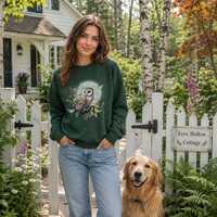 Owl Nature Sweatshirt, Luna Moth Crewneck, Cottagecore Bird Sweatshirt, Forest Botanical Pullover, N