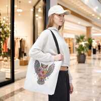 Floral Owl Tote Bag, Woodland Animal Canvas Bag, Nature Lover Gift