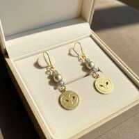 Owl Beaded Hook Earrings, Gold