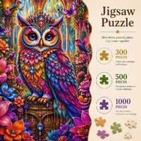 Jeweled Owl Jigsaw Puzzle, Colorful Woodland Bird Art, Relaxing Giftable Challenge for Adults, Perso