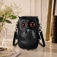 Punk Owl Crossbody Bag with Amber Eyes and Textured Feather Design for Women